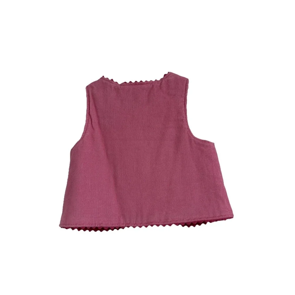 Old Navy Pink Corduroy Sleeveless Vest 3-6 Months Girls Flower Pockets Button